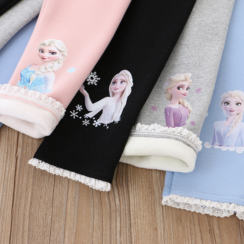 DISNEY infant designer clothes baby designer clothes Frozen Elsa princess girls' pants with princess print soft and comfortable pure cotton.