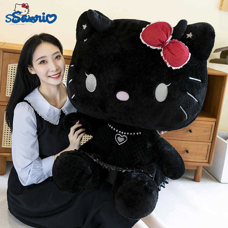 60cm Cute Sanrio Hello Kitty Plush Toy Kawaii Angel Demon KT Cat Soft Stuffed Plushies Doll Big Size Pillow Girls Halloween Giftw250526