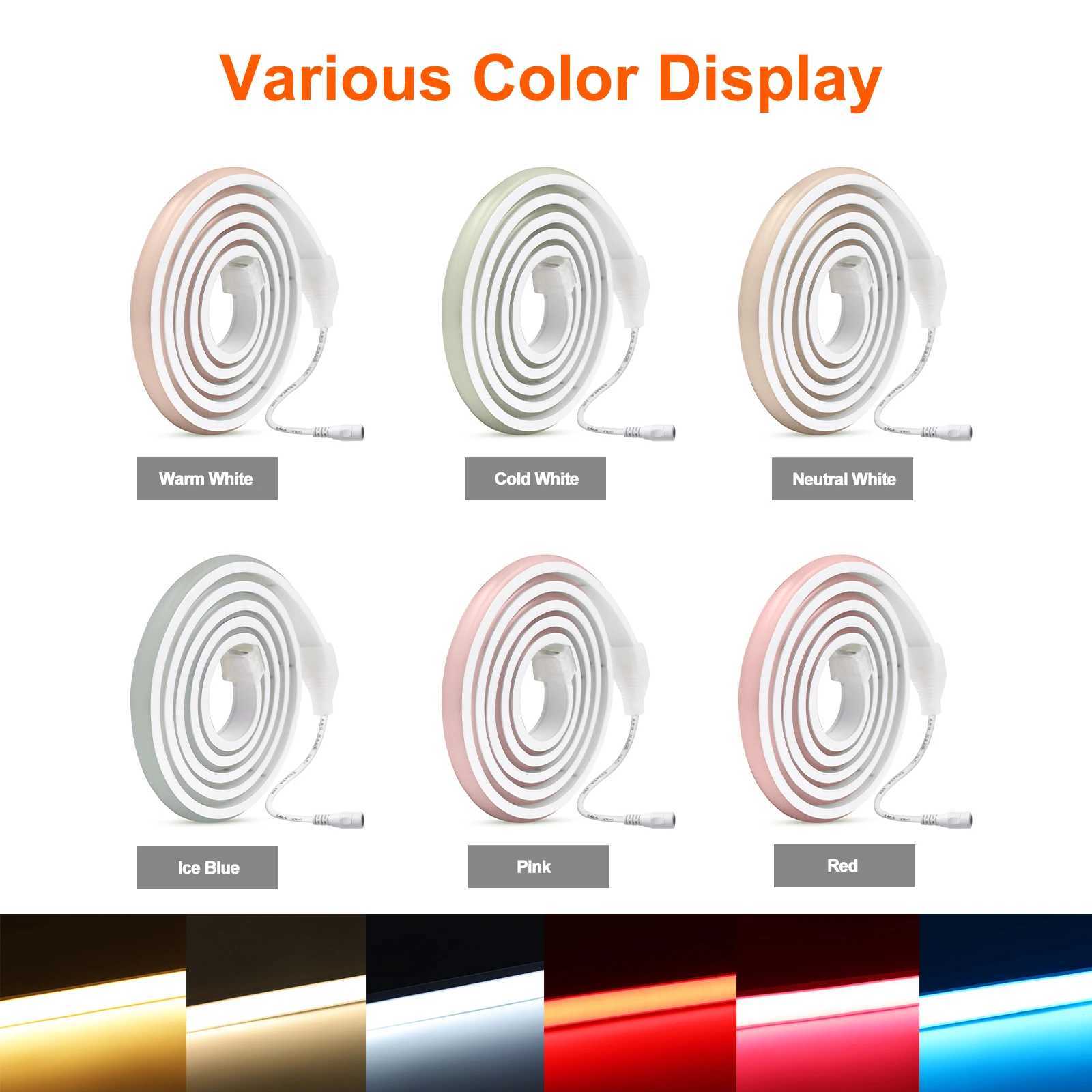 Waterproof COB LED Strip Neon Light DC 12V 24V 320LED/m Flexible Silicone Rope Lights High Density Linear Home Lighting 1-20M W250526