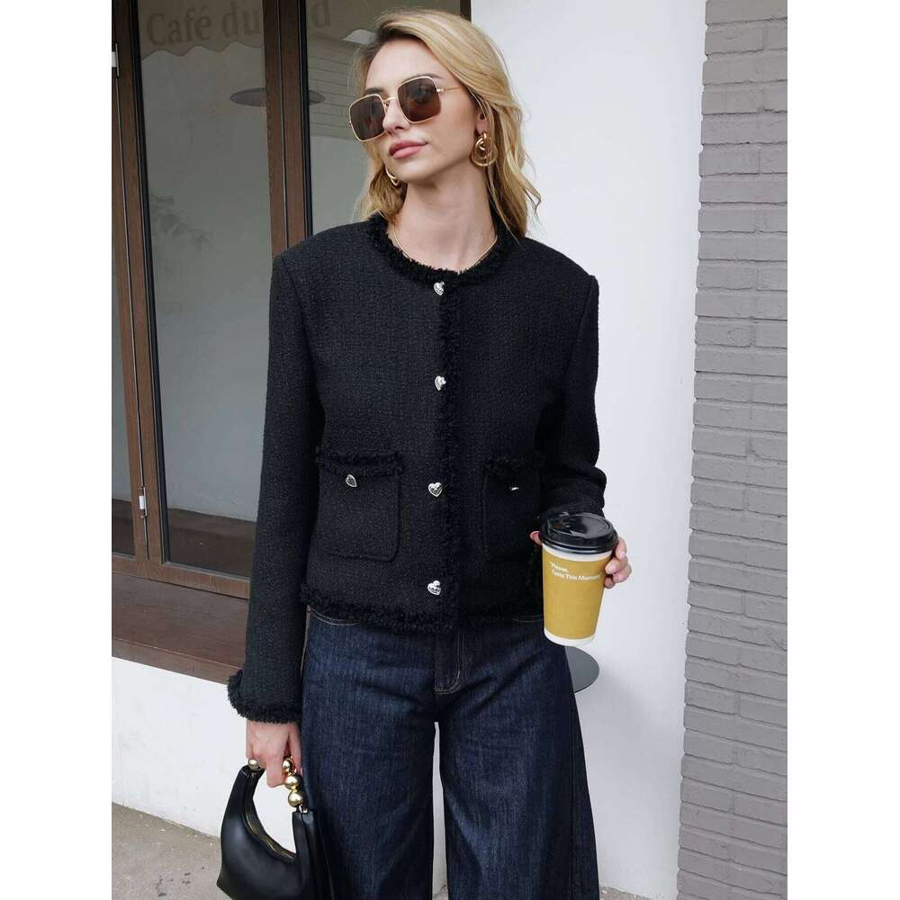 2024 Fall / Autumn New Women Fashion Ivory Basic Tweed Jacket Short Coat