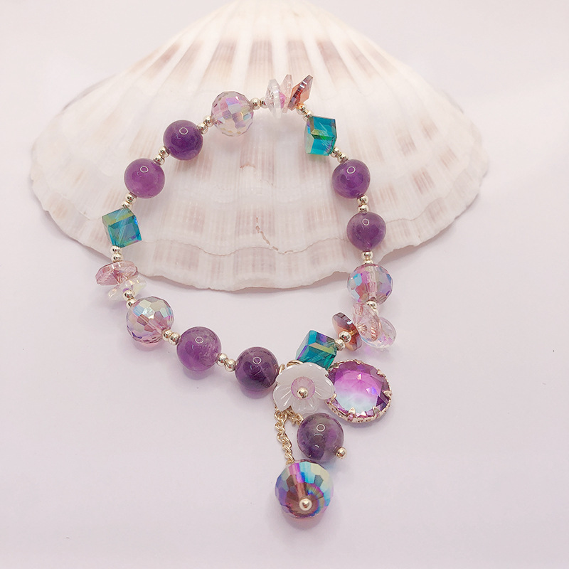 New Simple and Fashionable Amethyst Crystal Single Circle Female Pendant Bead Bracelet Jewelry