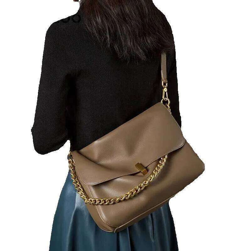 Designer Luxury Designer Luxury Women Large Korean Cow Flap Shoulder Chain Bag Solid Genuine Leather Female Crossbody Handbag Messenger