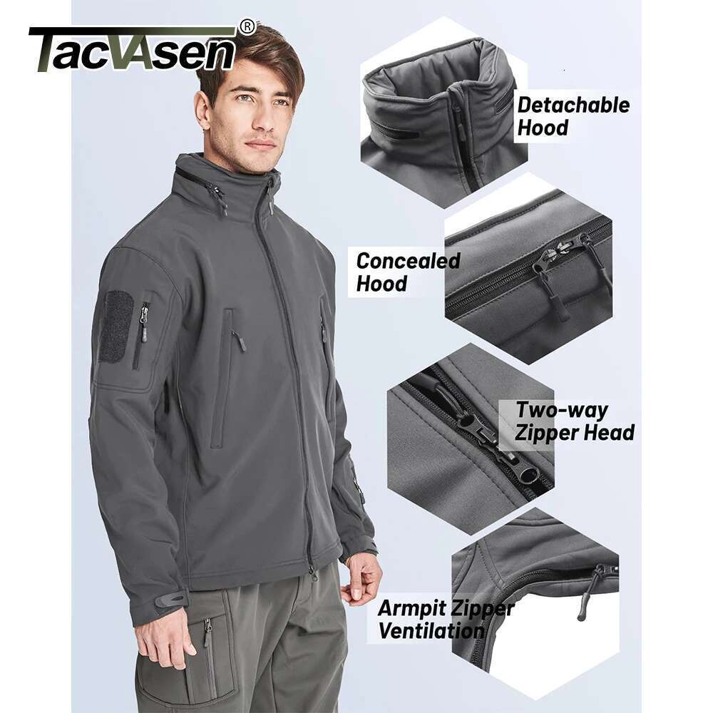 TACVASEN Men's Winter Outdoor Jacket Soft shell Waterproof Hooded Full Zip Up Windproof Fleece Warm Working Hiking Coat