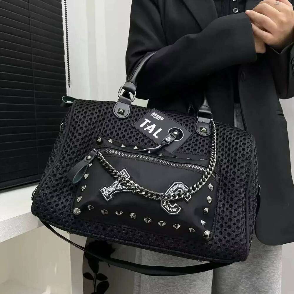 Women's Bags Designer Ladies' Fashion Retro Mesh Splicing Handbag Front Pocket Riveted Punk Y2k Personalized Shoulder Bag