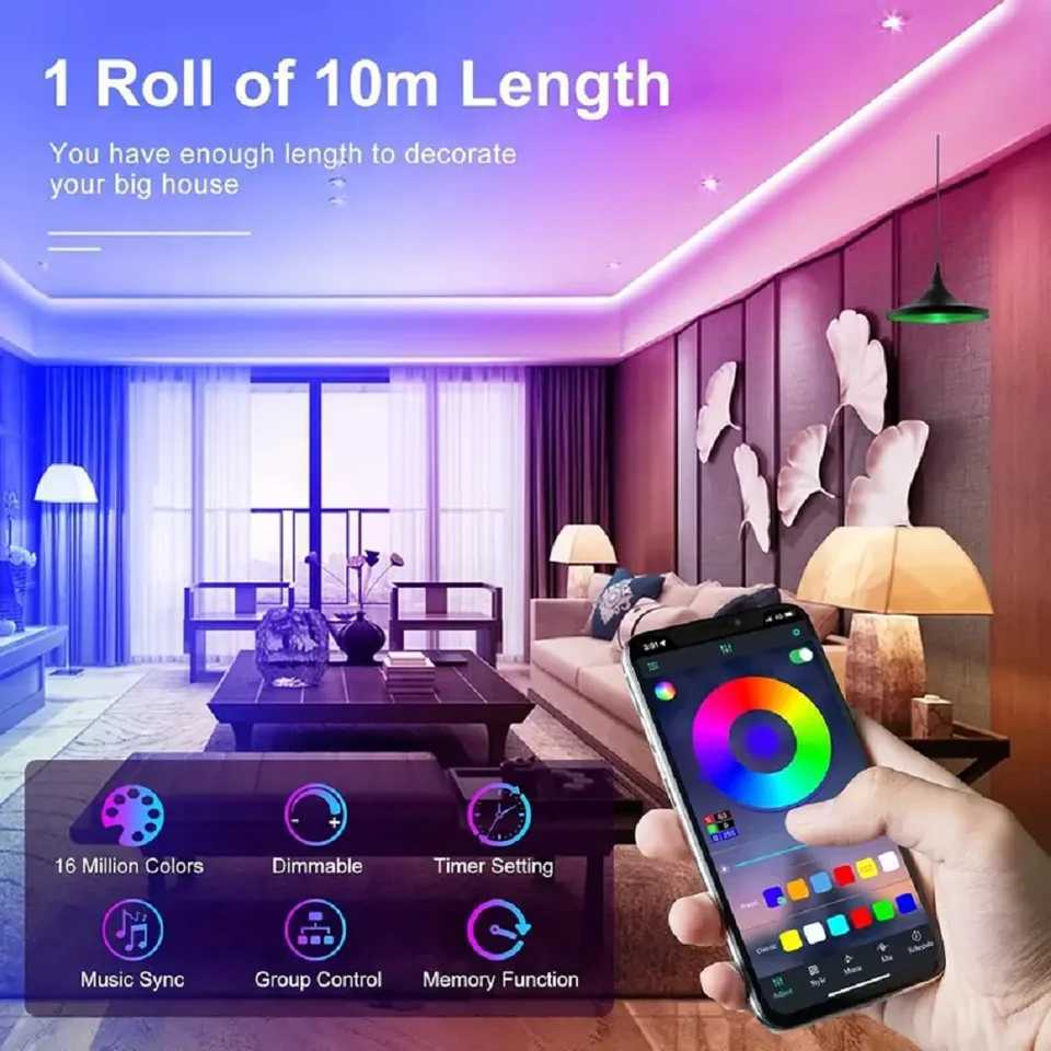 5050 16/LED Strip Lights Bluetooth App IR Control RGB USB Parlak En iyi Yatak Odas TV Duvar ve Oturma Odas Dekorasyon Partisi iin W250526