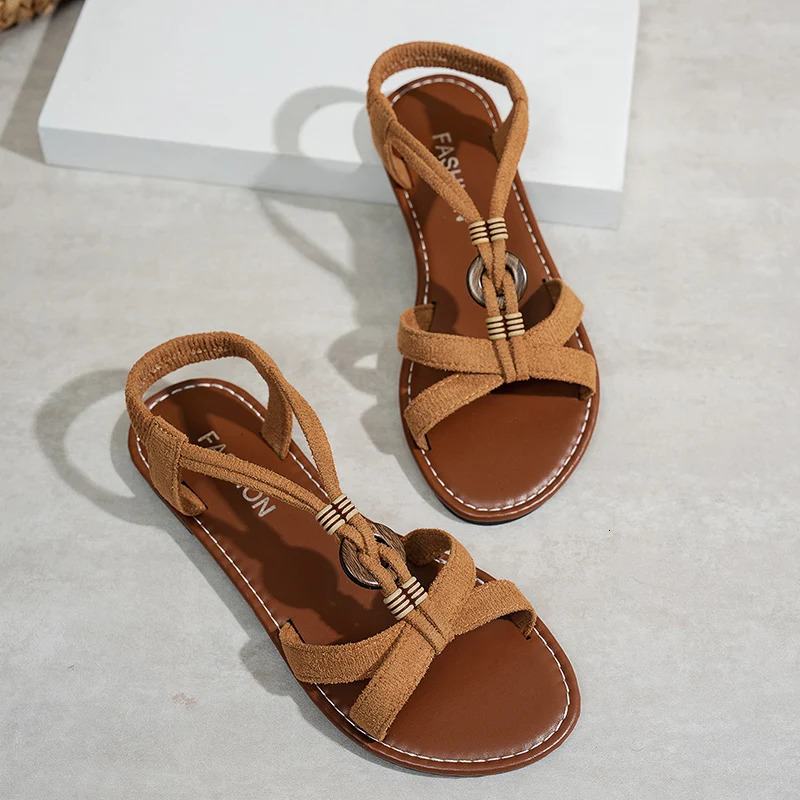 Roman Style Flat Sandals for Women Summer Comfort Non Slip Beach Shoes Woman Plus Size Lightweight Casual Women 250526