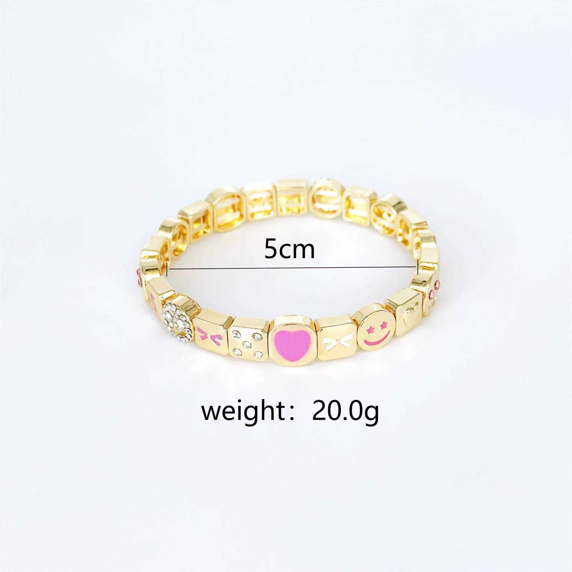 2024 Design Enamel Happy Face Inlaid Dimond Bracelet Womens Gold Dice Bead Elastic Bracelet Boho Jewelry Accessories Z250421