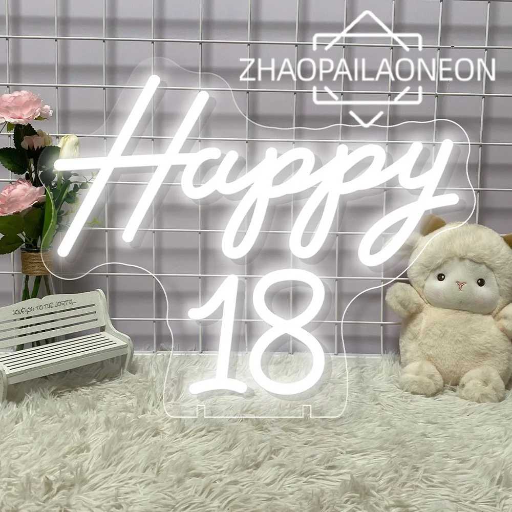 Happy Birthday 18 Neon LED Sign Room Decor Gifts Neon Light Wall Art Decoration Party Custom Light Sign Celebrate LED Sign USB W250526