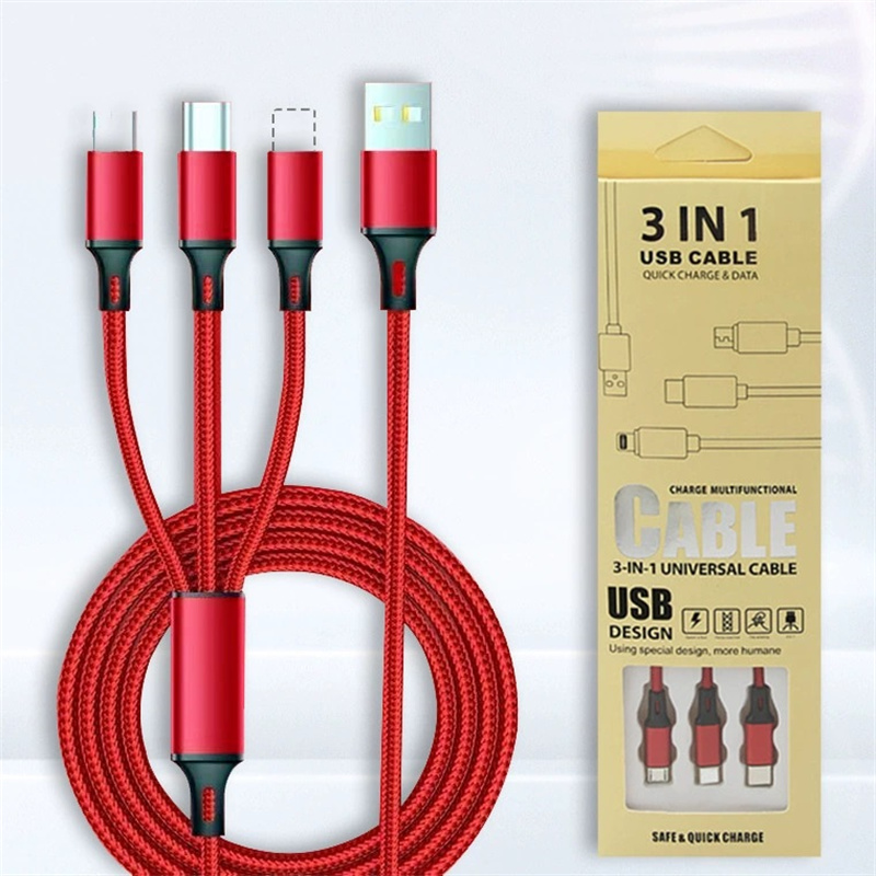 3 in 1 Micro USB Type C Charger Cable 2.1A Current Multiple Usb Charging Cord Usb-c Phone Wire For iPhone 16 15 Samsung S25 S24 Ultra Plus Android Typ