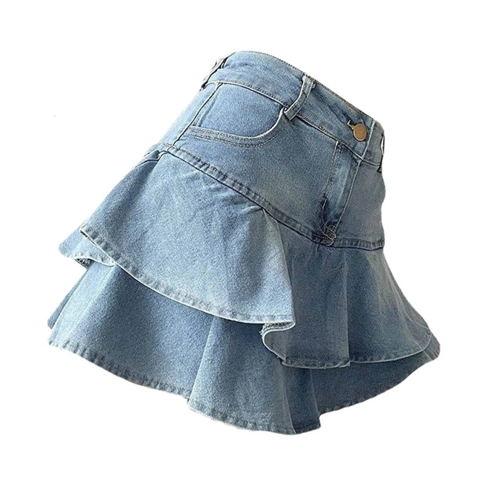 Blue Denim Skirt 2024 Fashion Printed Pleated High Waist Mini Skirts Y2k Retro Sweet Cute Sexy Streetwear Summer Women 250516Z