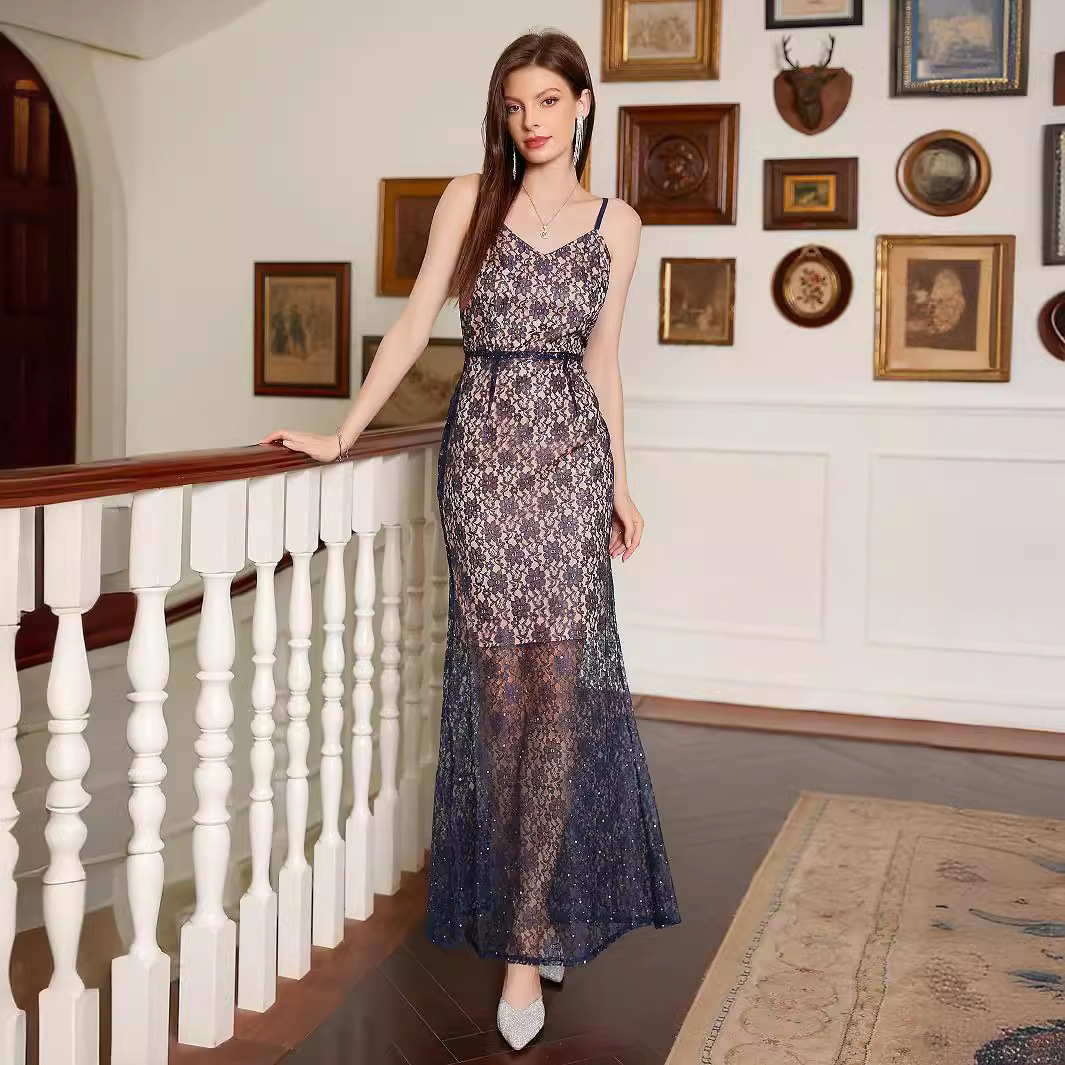 Autumn and winter new suspender dress sexy lace dance party dress