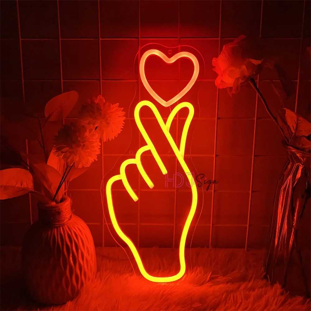 Hand Heart Gesture Neon Sign Bedroom Wall Decor Room Wedding Decoration Sign Love LED Neon Lights Lamps for Birthday Gifts W250526