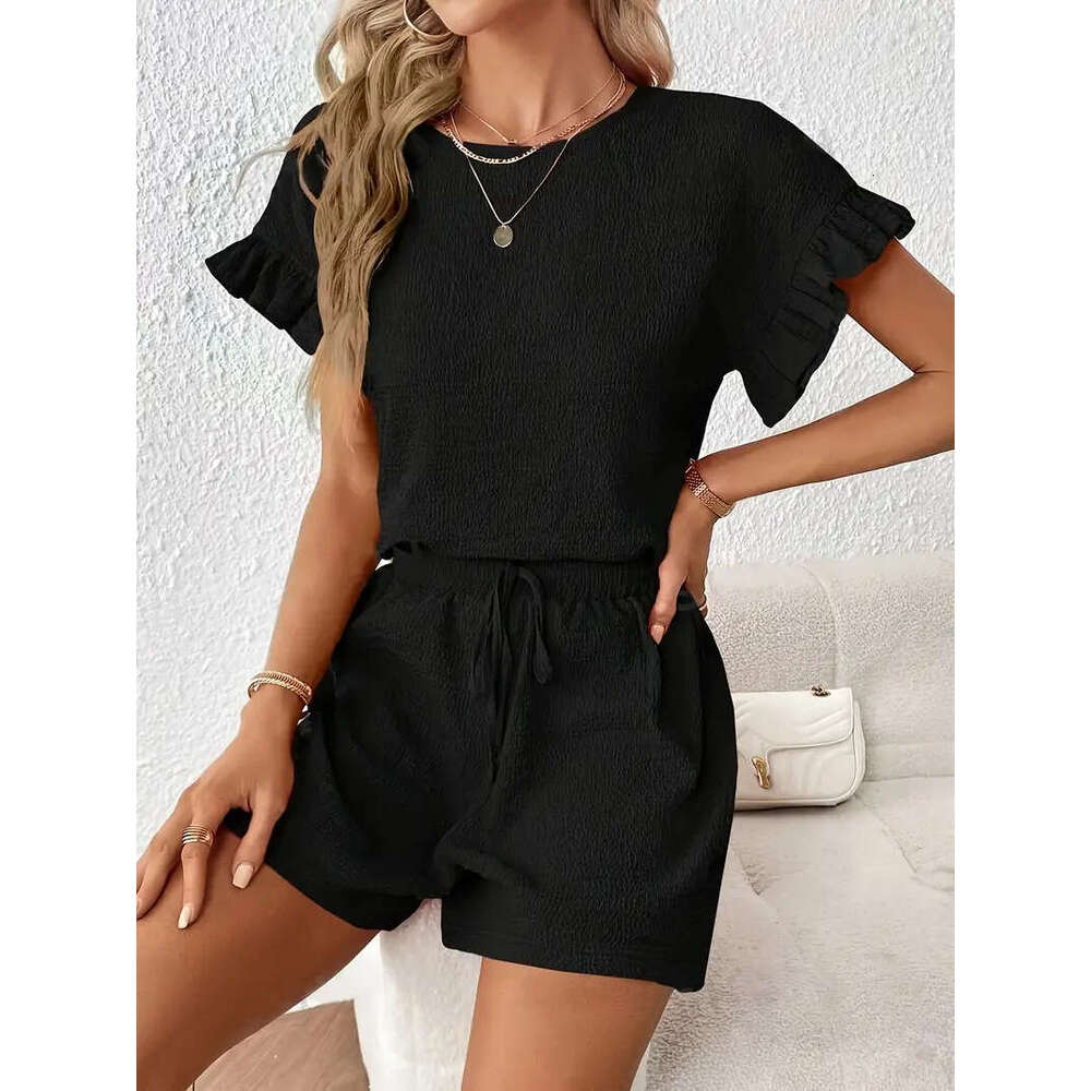 DHEssentials Wrinkled Casual Set 2-piece Short Sleeve Folded Women's Pajama