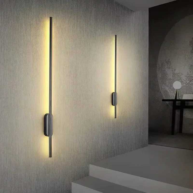 Modern Long LED Wall Lights for Bedroom Bedside Black Wall Lamps Living Room Background Decoration Hallways Interior SconceXJ250526