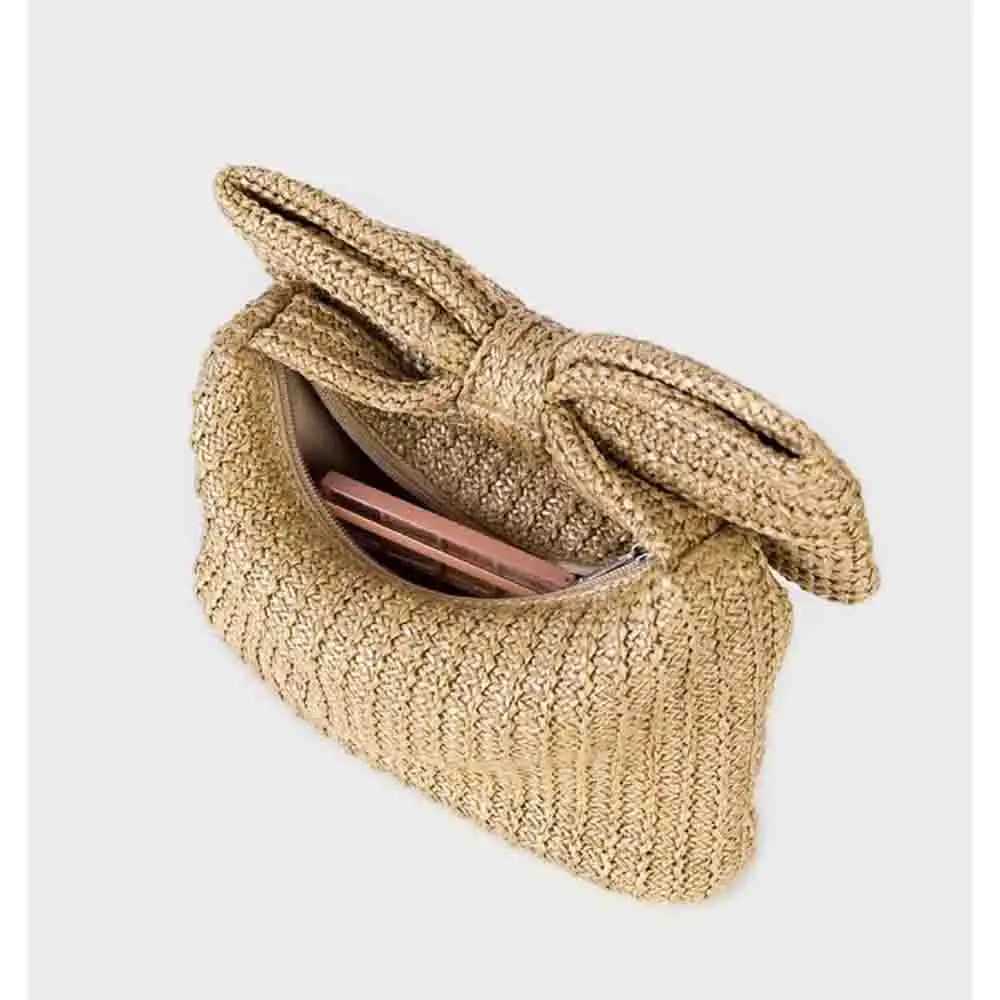 Women Straw Woven Handbags Purse Niche Design Bow Handle Clutch Bag Luxury Party Banquet Wrist Bag Vacation Beach Totes Bag W250524