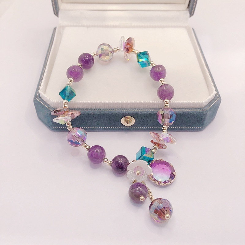New Simple and Fashionable Amethyst Crystal Single Circle Female Pendant Bead Bracelet Jewelry