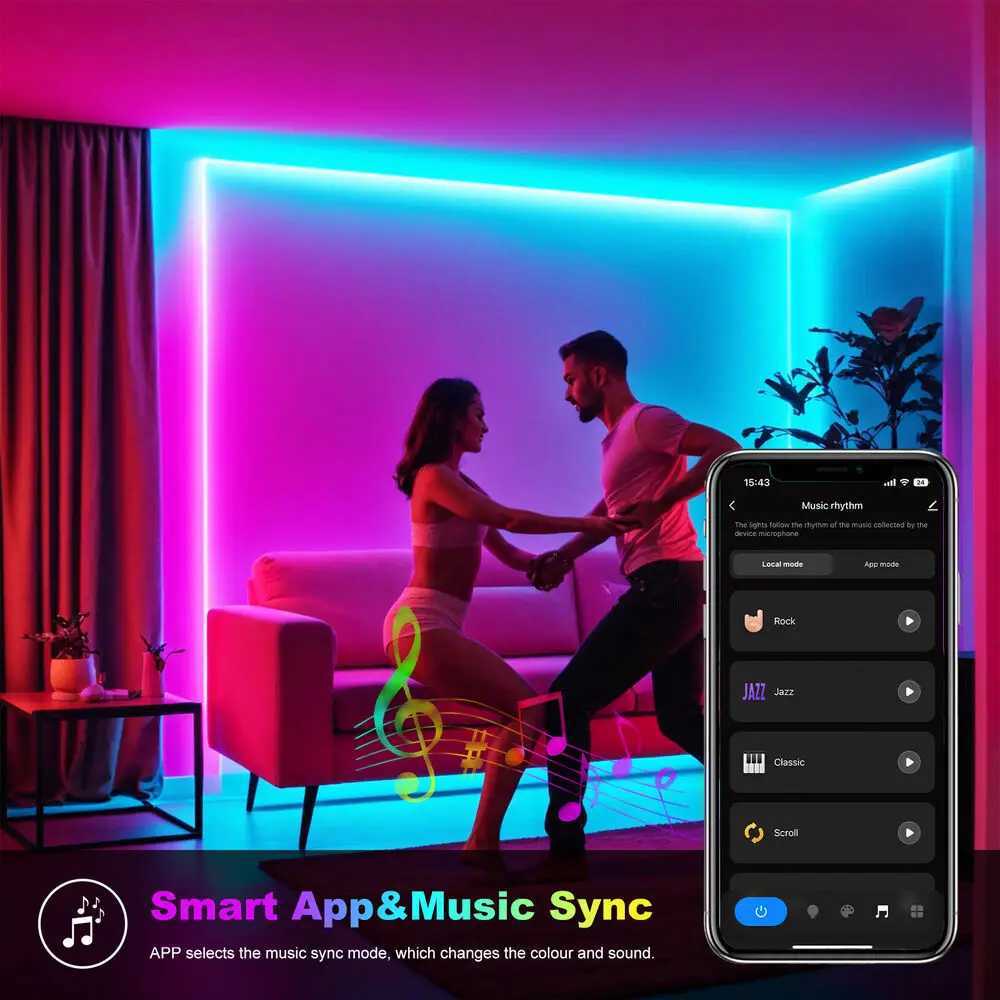 24V RGBIC 5m 10m 20m LED Neon Strip Light Bluetooth APP 24key Remote Control Dream Color Rope Music Sync 60LED Waterproof Decor W250526