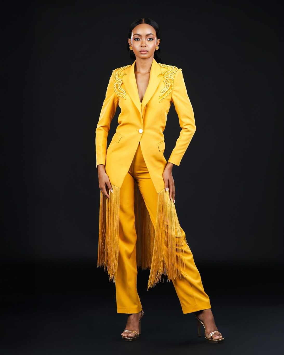 Gold Pearls Beading Women Pants Suits 2 Pieces Crystal Ladies Wear Blazer Prom Birthday Party Customized Jacket Sets