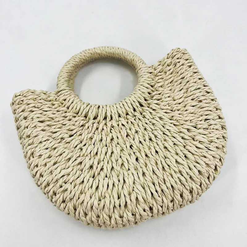 Handwoven Straw Rattan Half-Moon Beach Handbag Large Capacity Women Summer Hollow tote Outdoor handbags W250524