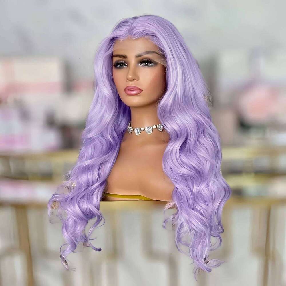 Light Purple Body Wave Synthetic Wig Middle Part Long Wavy Natural Hair Lavender Colored 13X4 Lace Front Wigs for Women Party
