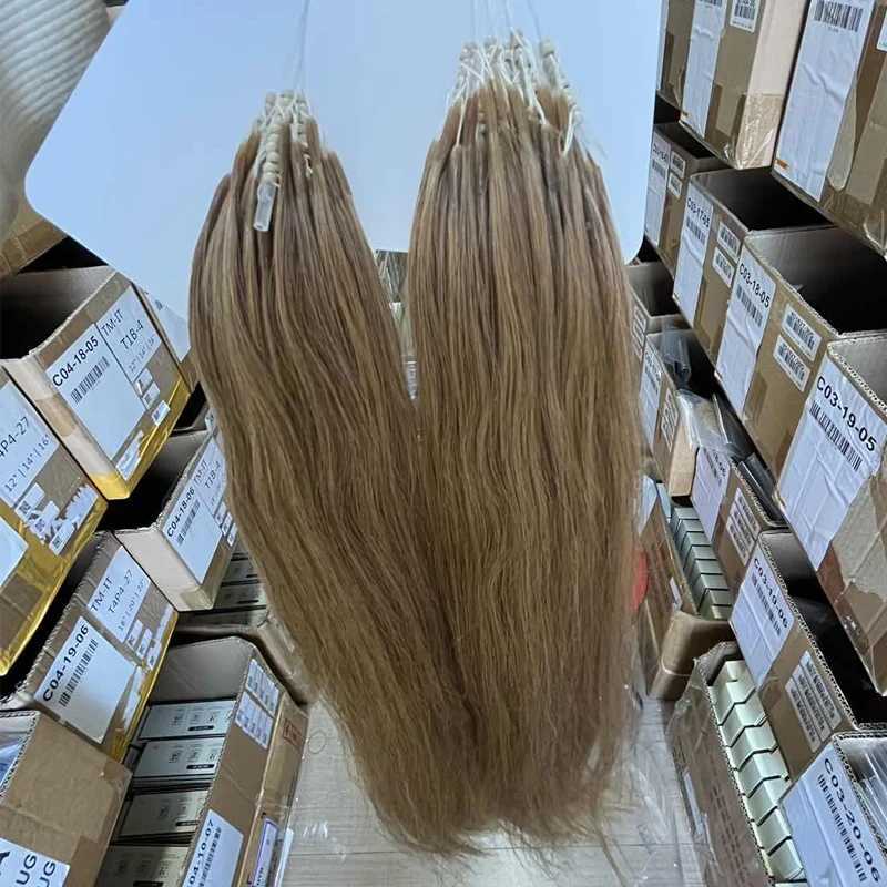 27# Microlink Hair Extensions Human Hair Nano Rings With Fish Line Hair Extension Invisible Machine Remy 0.6g/pcs 50strands/pack S25526