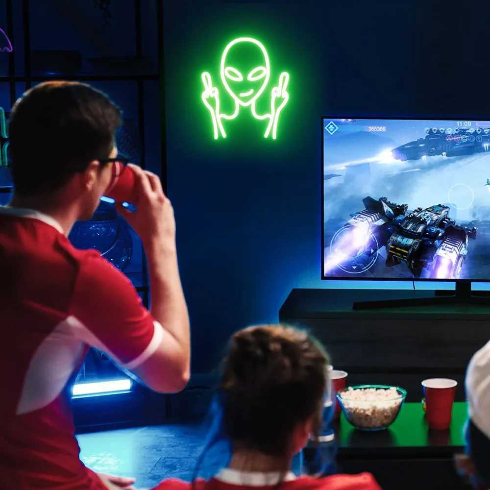 Alien Neon Sign Dimmable LED Neon Signs For Wall Decor USB Room Decor Neon Lights LED Light Gamer Gift For Birthday Christmas W250526