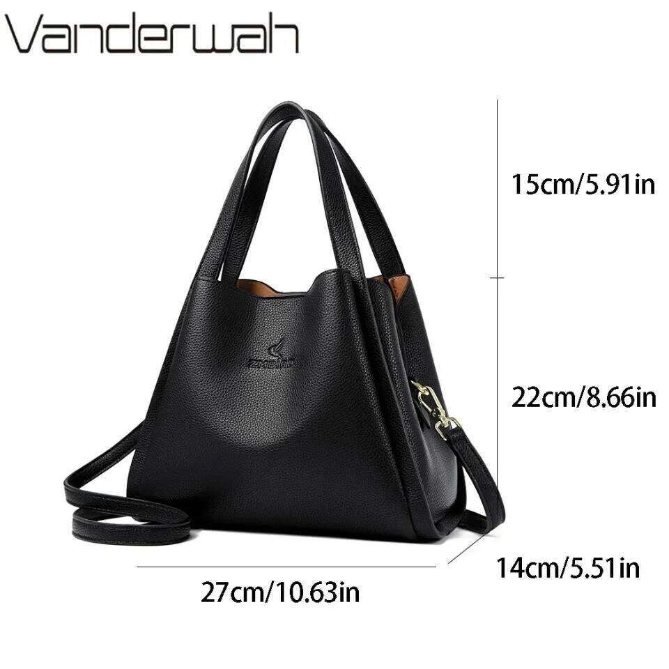 Designer Bag VANDERWAH Genuine Brand Soft Leather Top-Handle Bags Female Handbags Women Shoulder Crossbody Totes Messenger Bag 3 Layer Sac