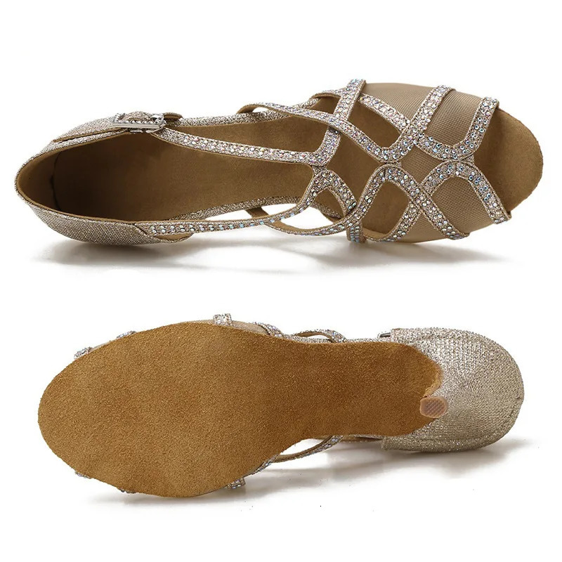 Diamondencrusted Latin dance shoes womens high heels fashionable and sexy hollow indoor softsoled 250526