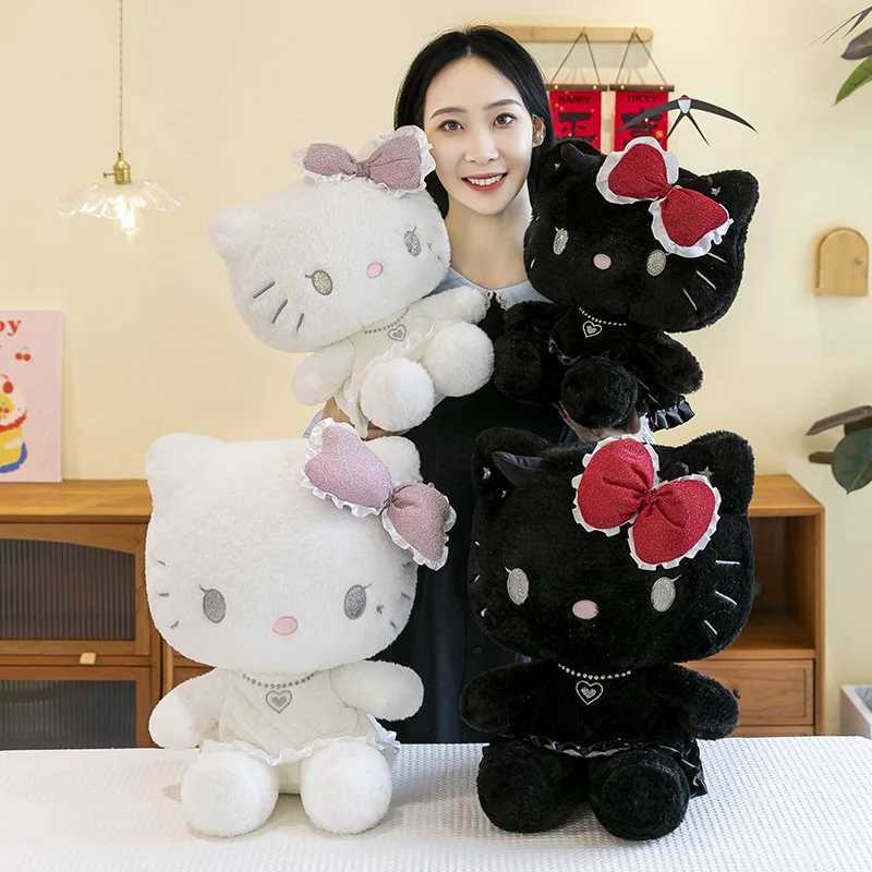 60cm Cute Sanrio Hello Kitty Plush Toy Kawaii Angel Demon KT Cat Soft Stuffed Plushies Doll Big Size Pillow Girls Halloween Giftw250526