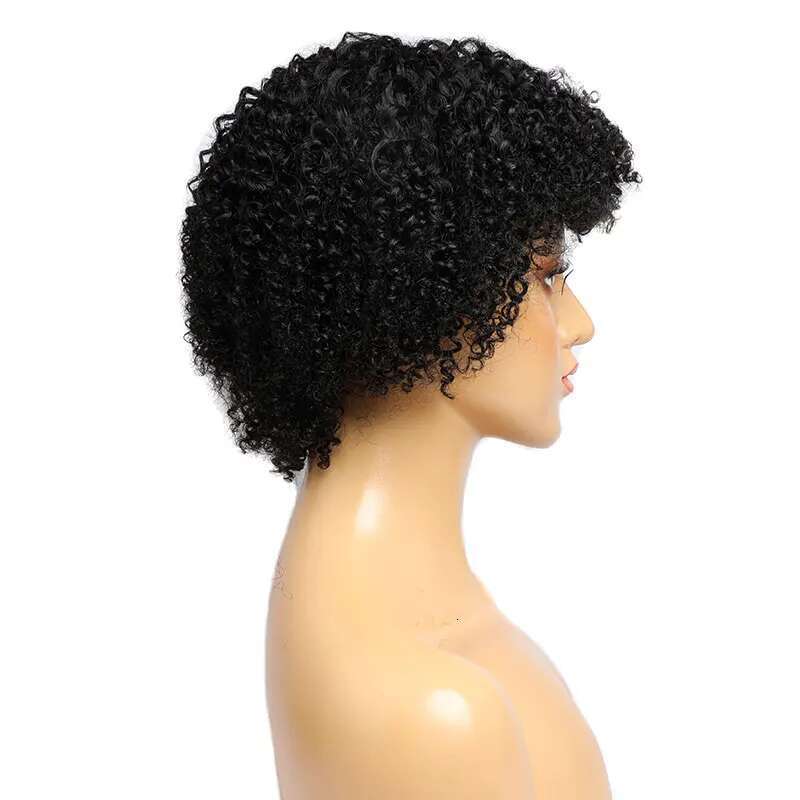 Pixie Cut Afro Kinky Wigs with Bangs Short Human Hair hine Made Curly Bob Wig