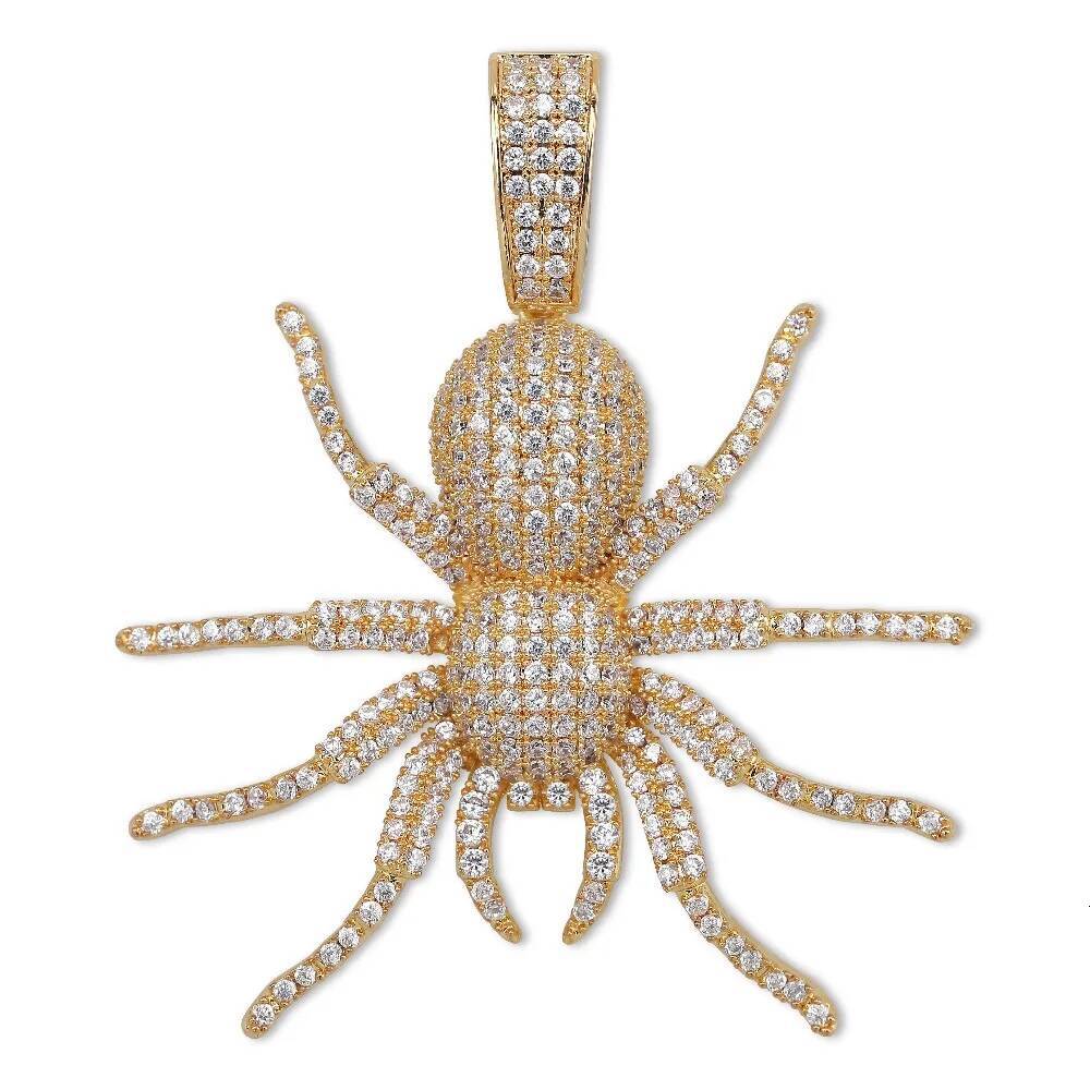 New Iced Out CZ Spider Pendant Necklace Mens Micro Paved Hip Hop Gold Sier Color Bling Charm Chains Jewelry