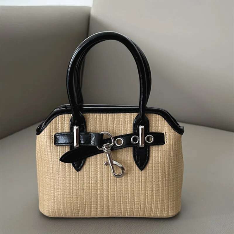 Retro Straw Shell Fashion Design New Style Women s Handbag Casual Versatile Commuting Contrast Color Canvas Messenger Bag bag