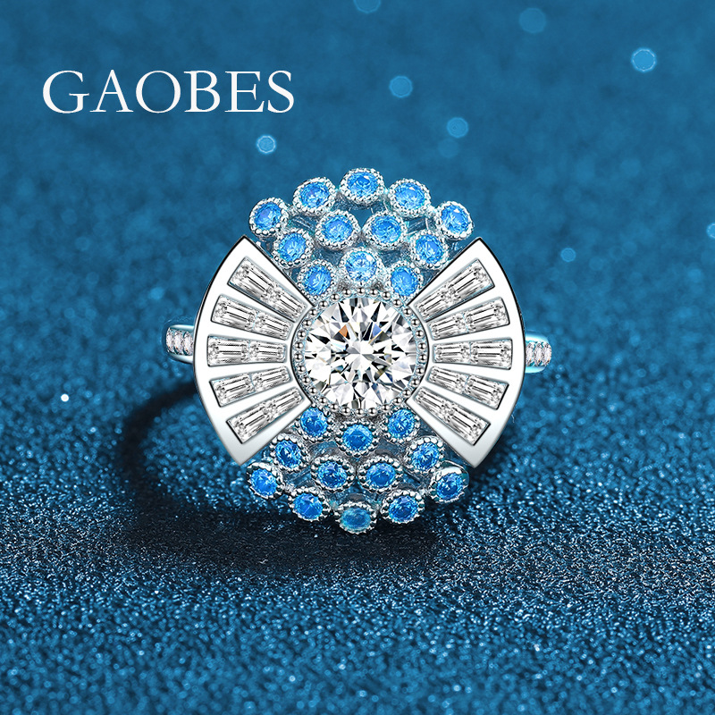 Chic Ladies' Jewelry Piece: Stunning Blue Gemstone Accent Ring Crafted from Premium Silver Alloy