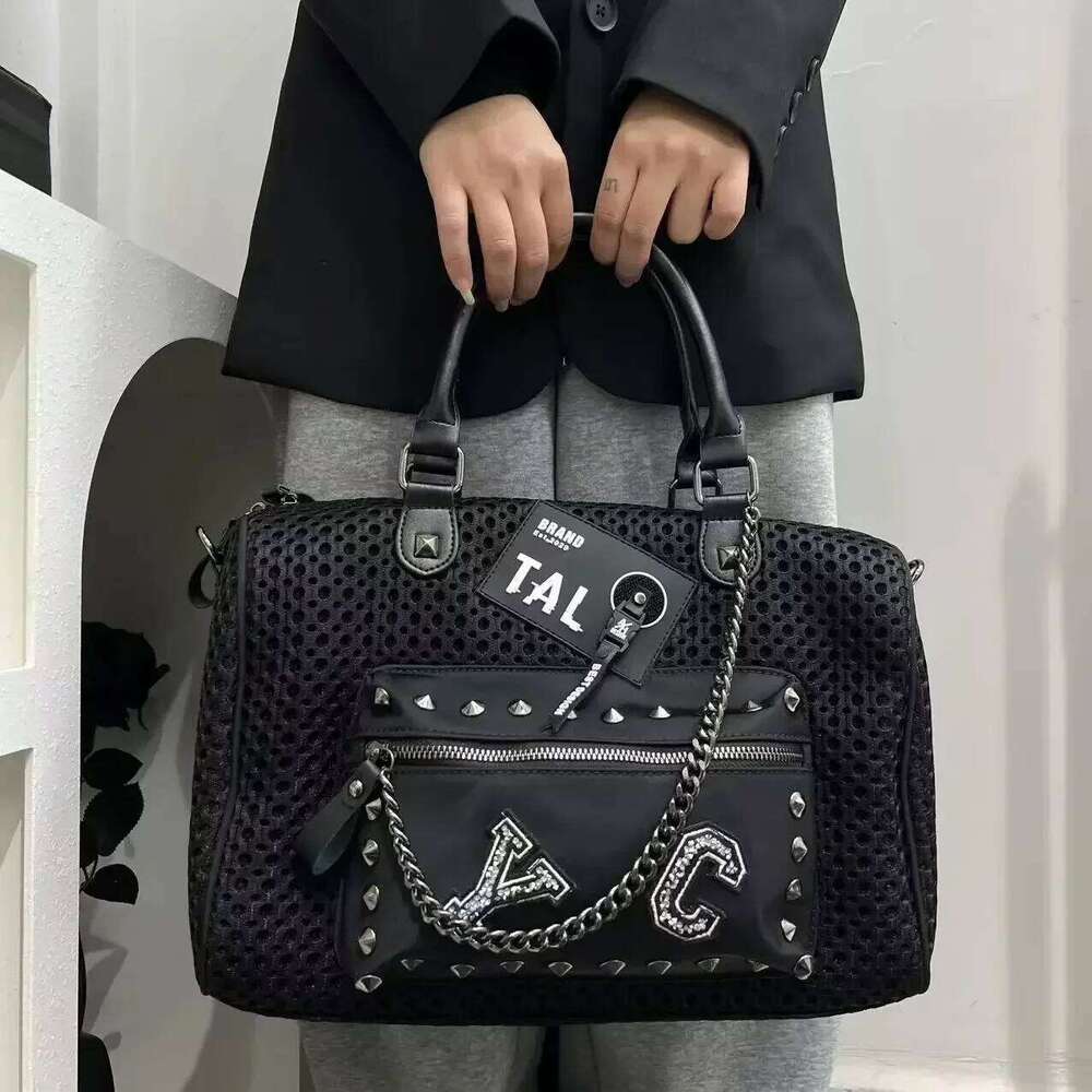 Women's Bags Designer Ladies' Fashion Retro Mesh Splicing Handbag Front Pocket Riveted Punk Y2k Personalized Shoulder Bag