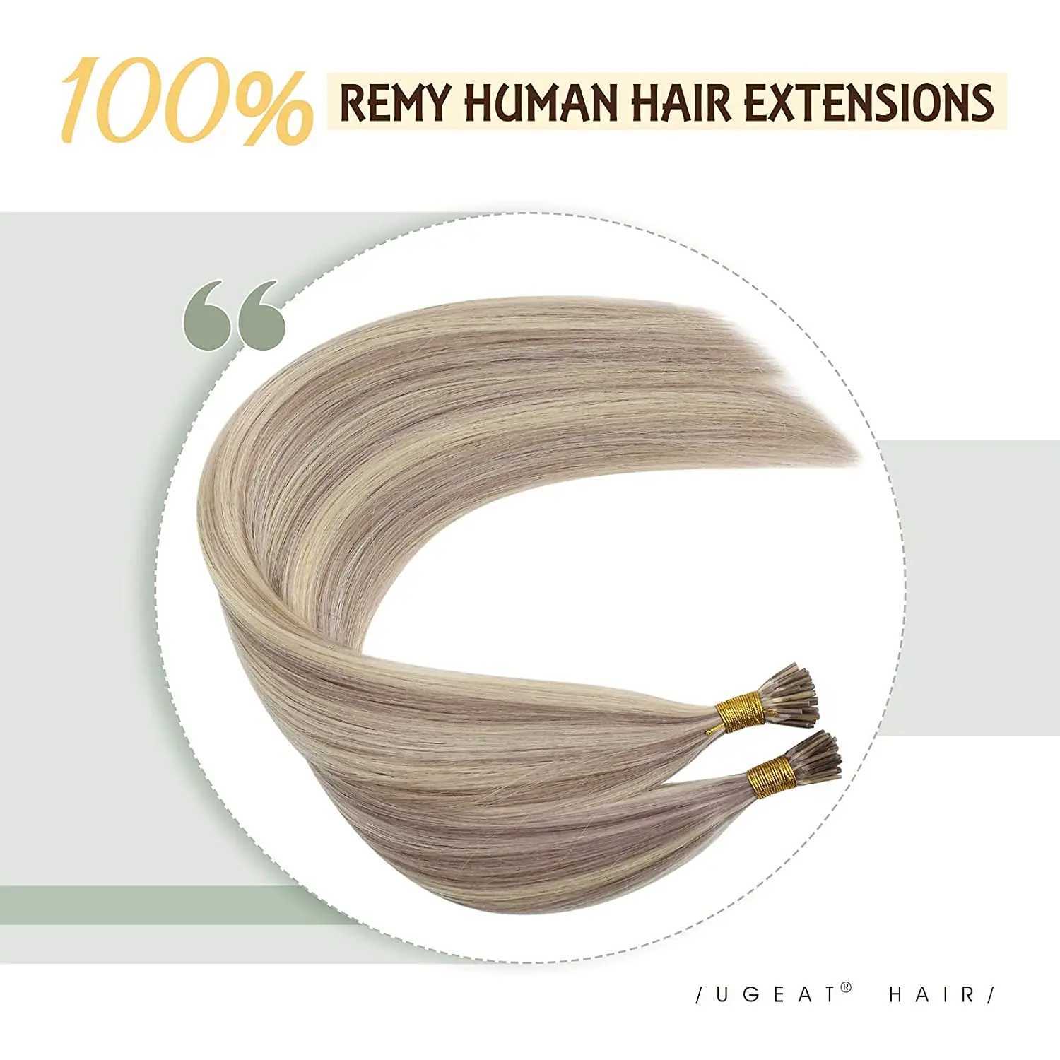 Ugeat I Tip Hair Extensions Human Hair Remy Fusion Hair 14-24 40g/80g Natural Straight Pre Bonded Hair Extensions S25526