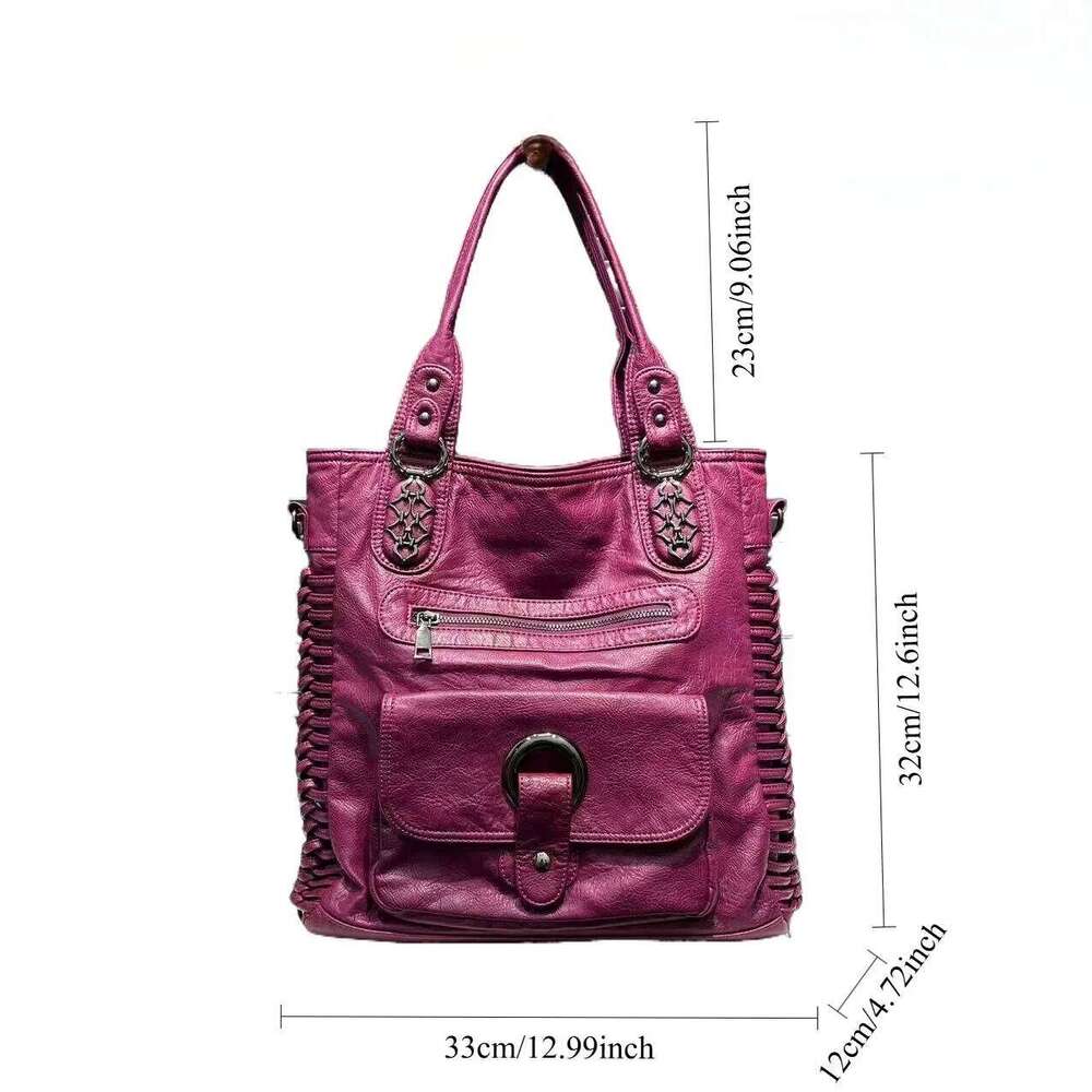 Women's Bags Designer Ladies' Fashion Street Y2k Hot Girl Washed Used Motorcycle Bag Large Capacity Retro Single Shoulder Handbag