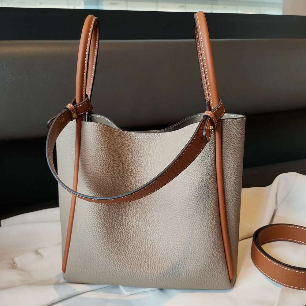 New Geometric Design Natural Togo Cow Leather Basket Tote Hit color Big Capacity Women s Handbag Armpit Shoulder Purse bag