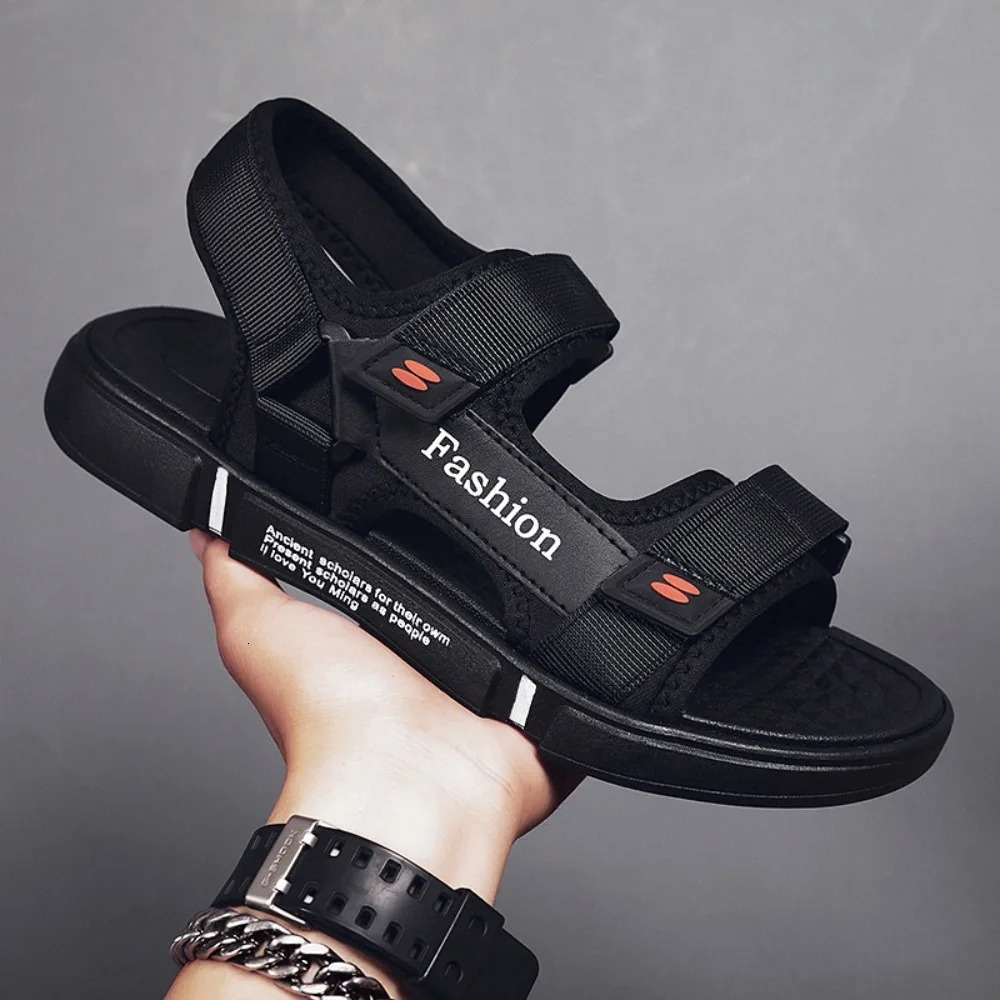 Fashion Peep Toe Sandals Shoes Men Thick Soled Anti Slip Ankle Buckles Slippers Letter Beachwear Male Slides Boys 250523BJ - view 6