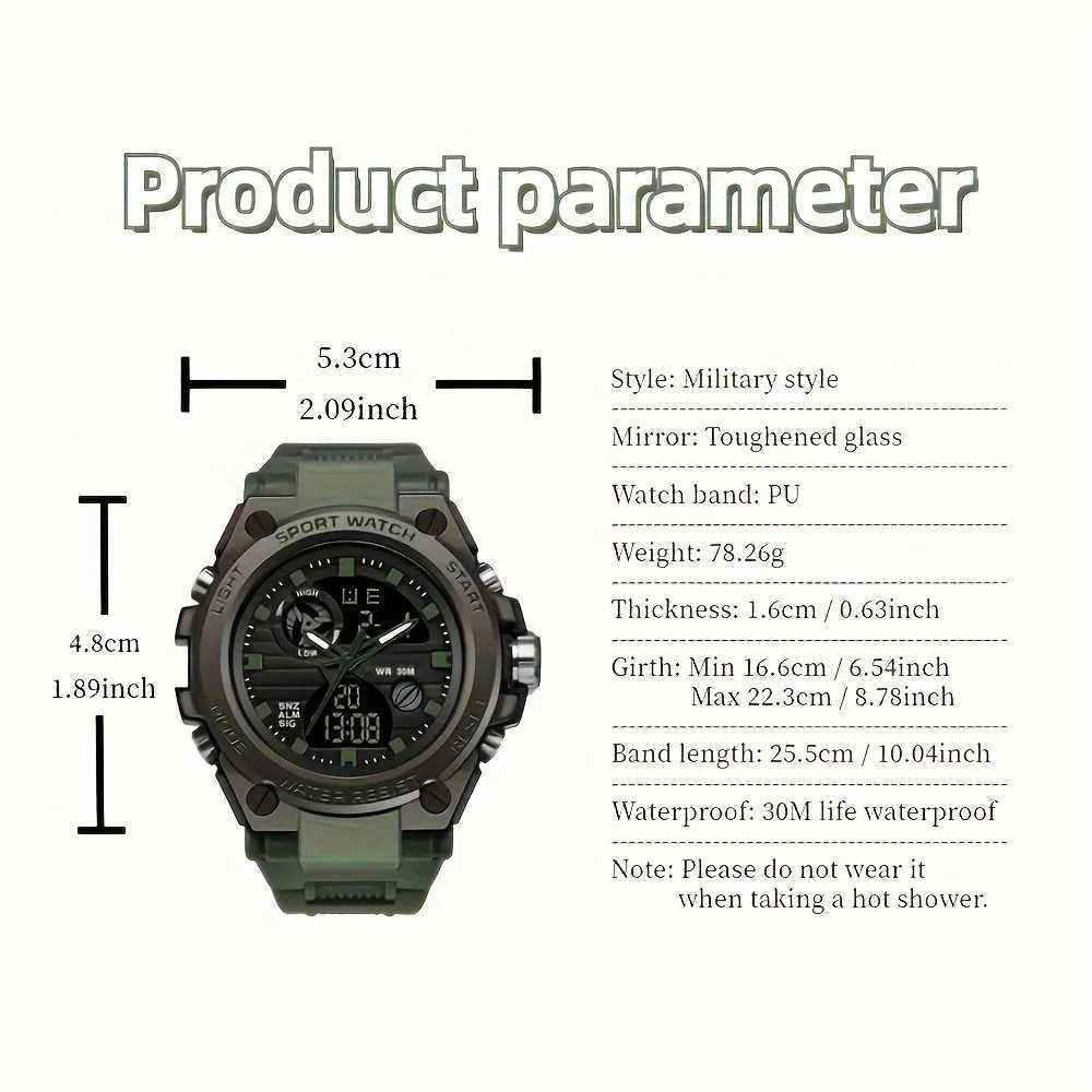 Watches for Men Outdoor LED Stopwatch Digital Electronic Large Dual Display Tough Electronic Clock Wrist Watches for Men M250526