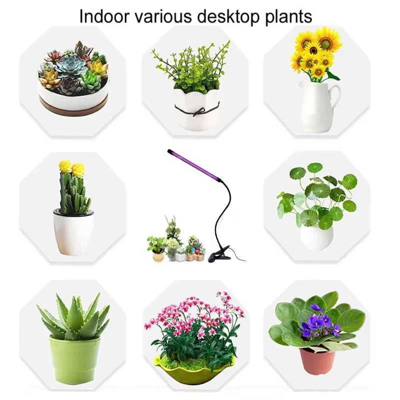 LED Grow Light Full Spectrum Clip-on Plant Light with Red Blue Yellow Bulbs for Indoor Plants Growing Auto On Off Timer 4/8/12HXJ250526
