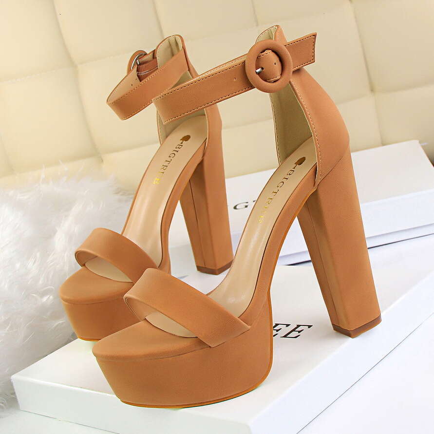 Thick heeled sexy women's shoes with waterproof platform, open toe buckle sandals, high-end fashionable high heels, banquet party high heels