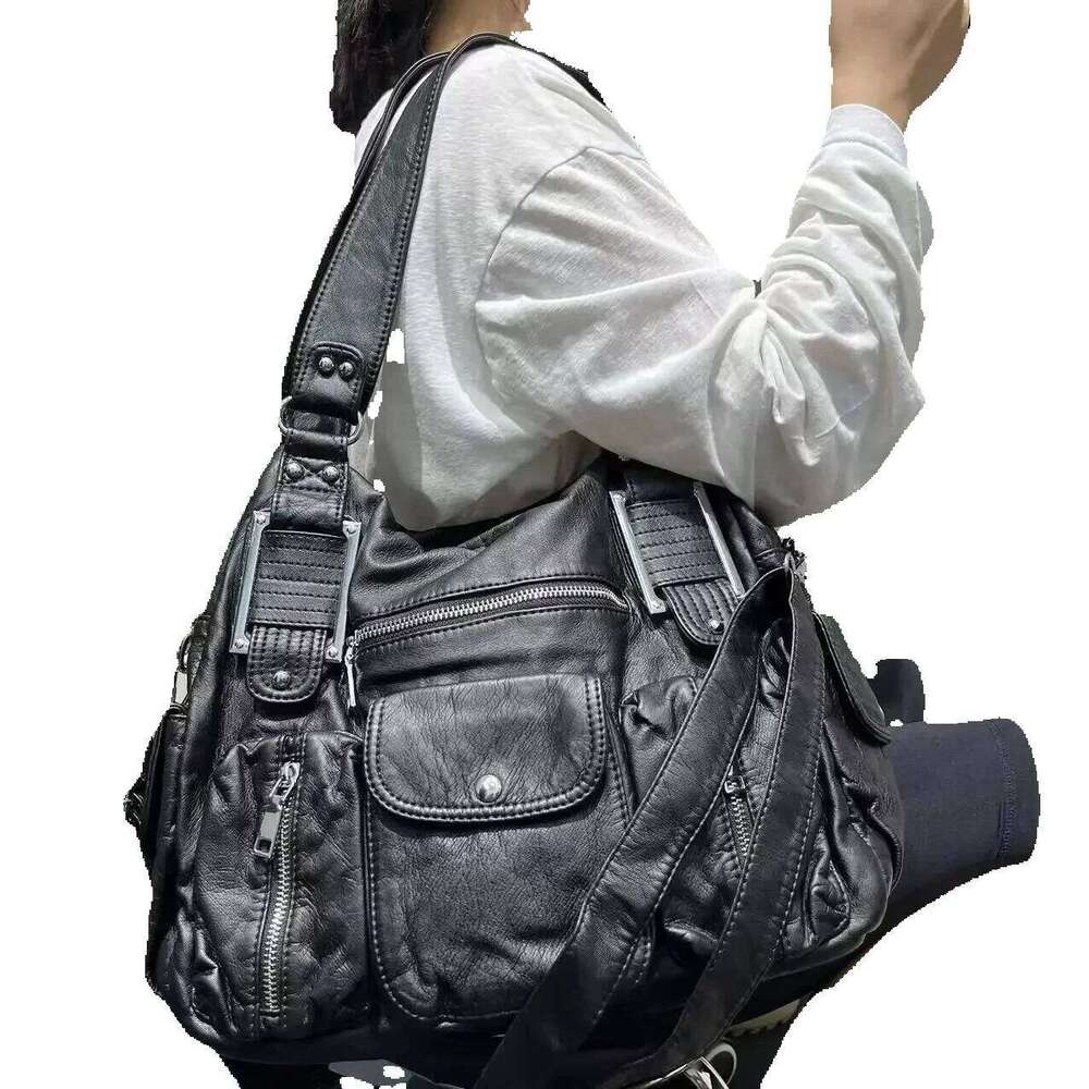 Women's Bags Designer Bags Designer Women's Fashion Y2k Hot Girl Motorcycle Bag Multi-Pocket Washed Distressed Shoulder Crossbody Handbag