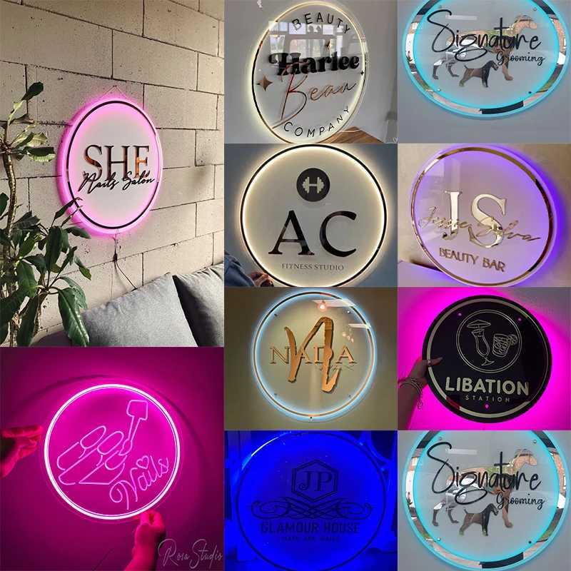 Custom Acrylic Business Sign LED Square Round Business Neon Lights Sign Plaque Neon Circle Name 3D Company Shop Wall Art W250526