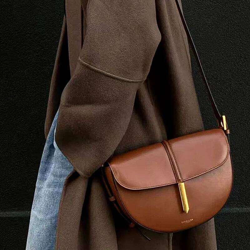 Designer Bag Commuting Women S Armpit Saddle Solid Color Cowhide Fashionable Single Shoulder Crossbody Half Moon