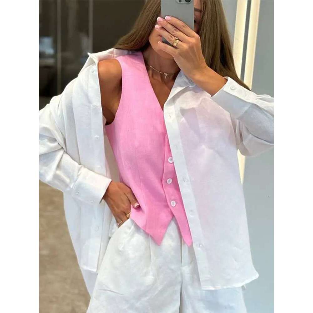 Women Vest Skirt Suit Solid V-Neck Single Breasted Sleeveless Short Top Wide Leg Skirts Female Elegant Summer Lady Beach Wears