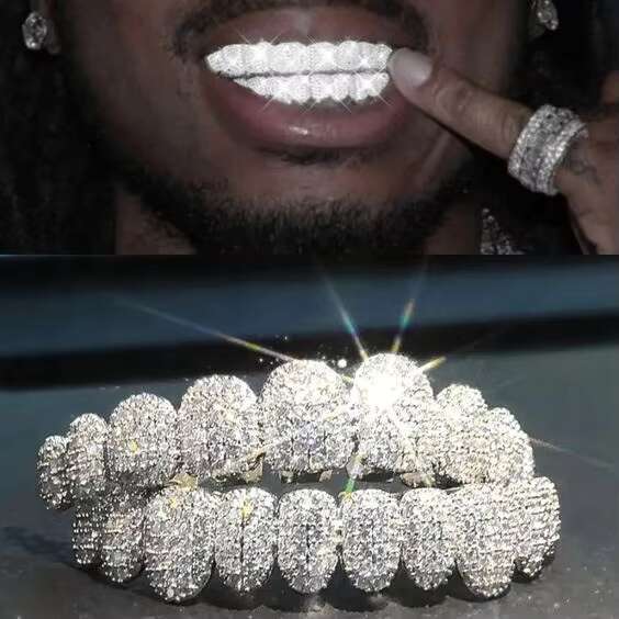 925 Silver Iced Out Moissanite Grillz 10 Top 10 Bottom Hip Hop Jewelry Rapper lux Grillz Diamond Teeth Custom Moissanite Grillz