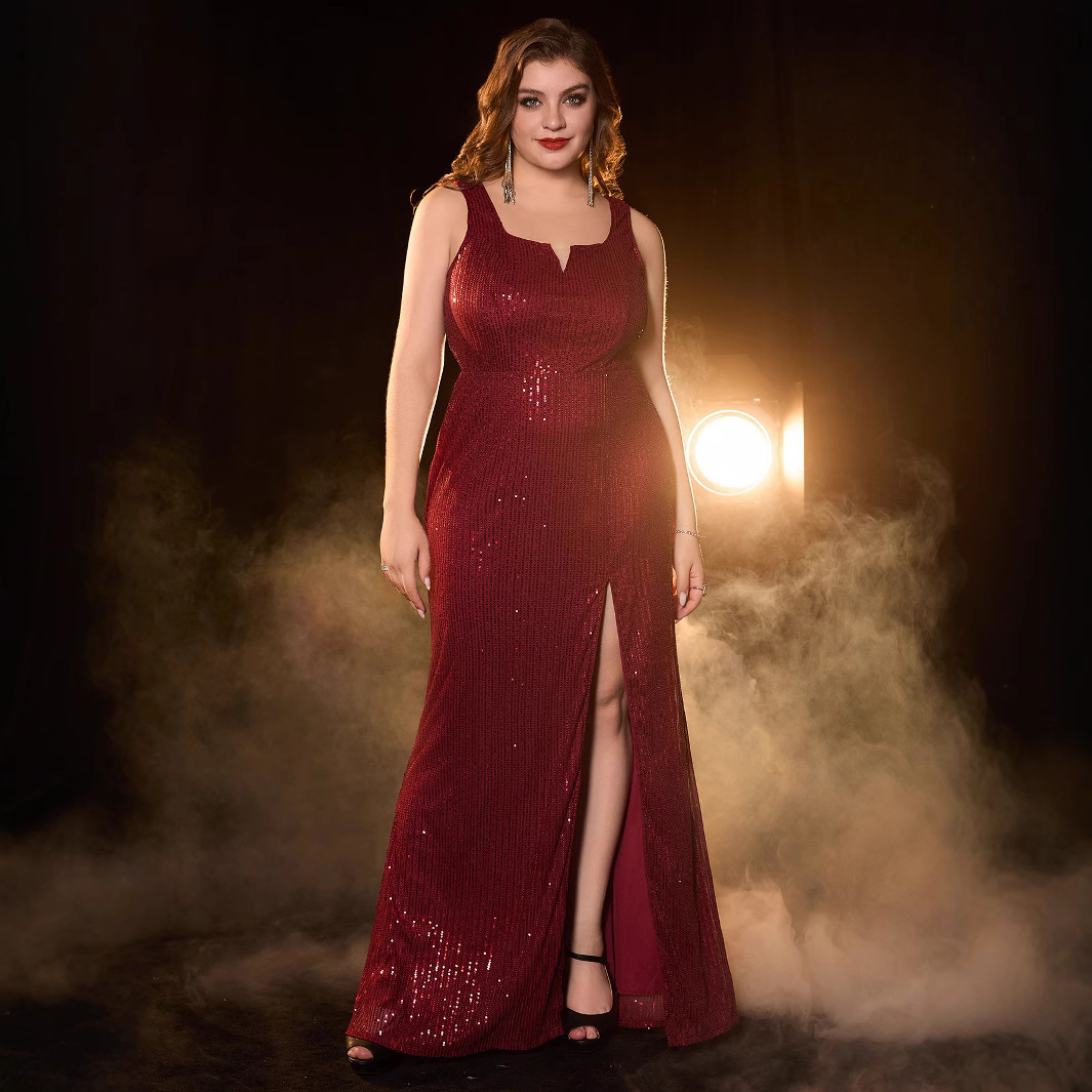 Sexy backless V-neck sequined dress for womens dance parties and evening gowns