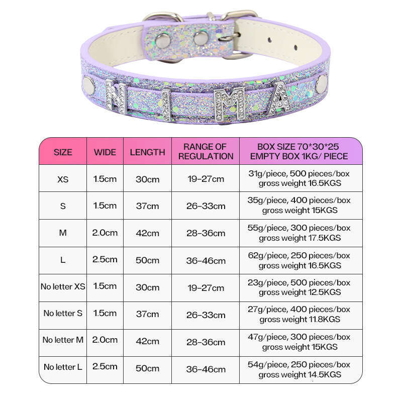 Trendy Letter DIY Pet Collar Leash Cat Necklace Sequin Decor Leather Dog Accessories