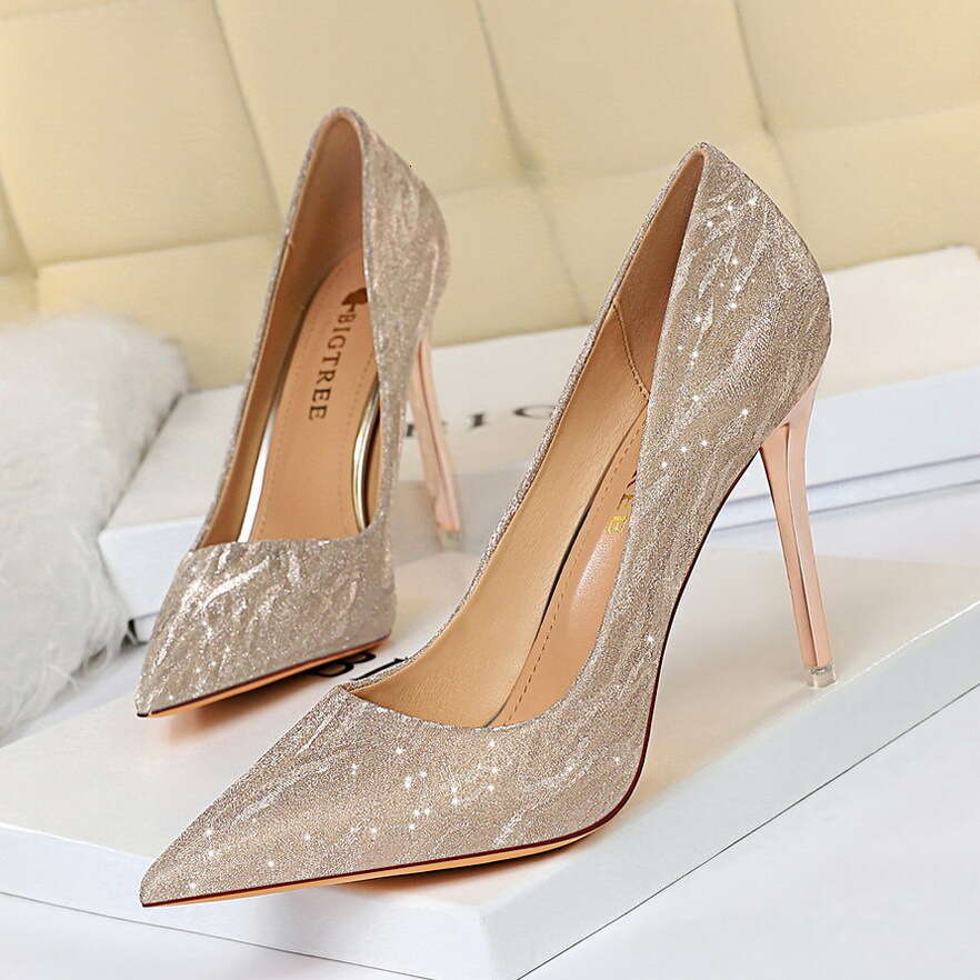 Women's slim high heels, shallow mouth pointed sequins, sexy high heels, women's shoes, sandals, fashionable high-end women's shoes