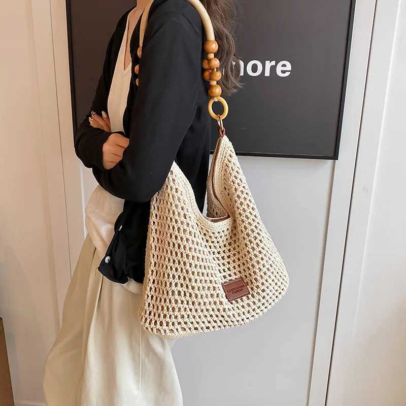 2025 Summer Beach Bag Mesh Women Woven Lace Bow Shoulder Purse Large Capacity Clutch Purse Solid Color Shopping Vacation Travel W250524